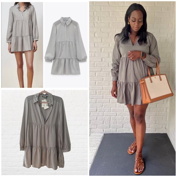 NEW Zara tiered light gray mini dress - Picture 1 of 9